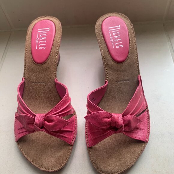 Pink Nickels Soft Step-In Open Sandal With Bow and Wedge Heel Size 6.5 - Picture 2 of 6